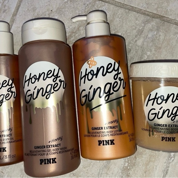 Set of 4•Victoria Secret PINK Honey Ginger BodyWash Oil•Lotion•Scrub•bundle set - Picture 2 of 15